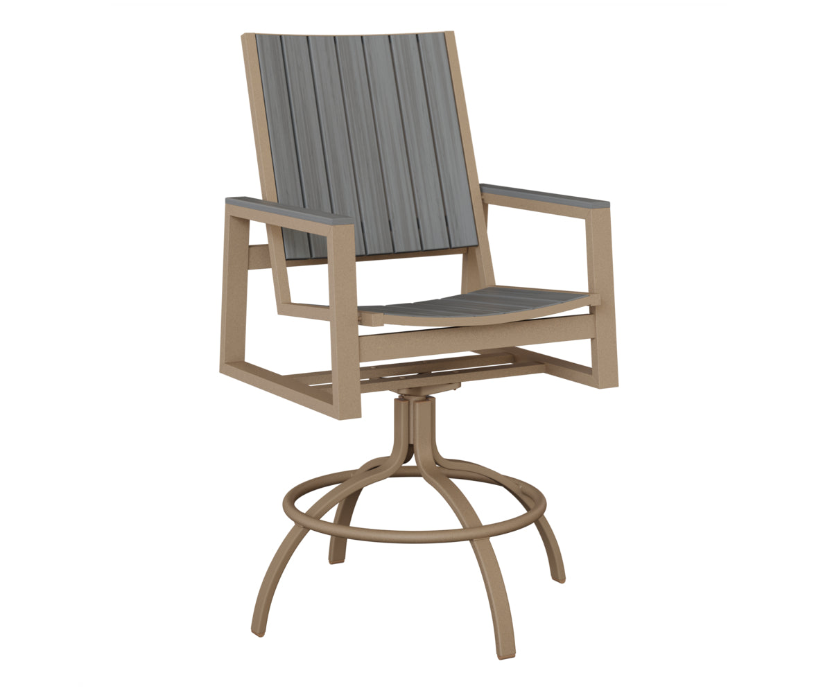Berlin Gardens Vida Poly Swivel Bar Chair in Oak Wood Vein, Driftwood Gray slats