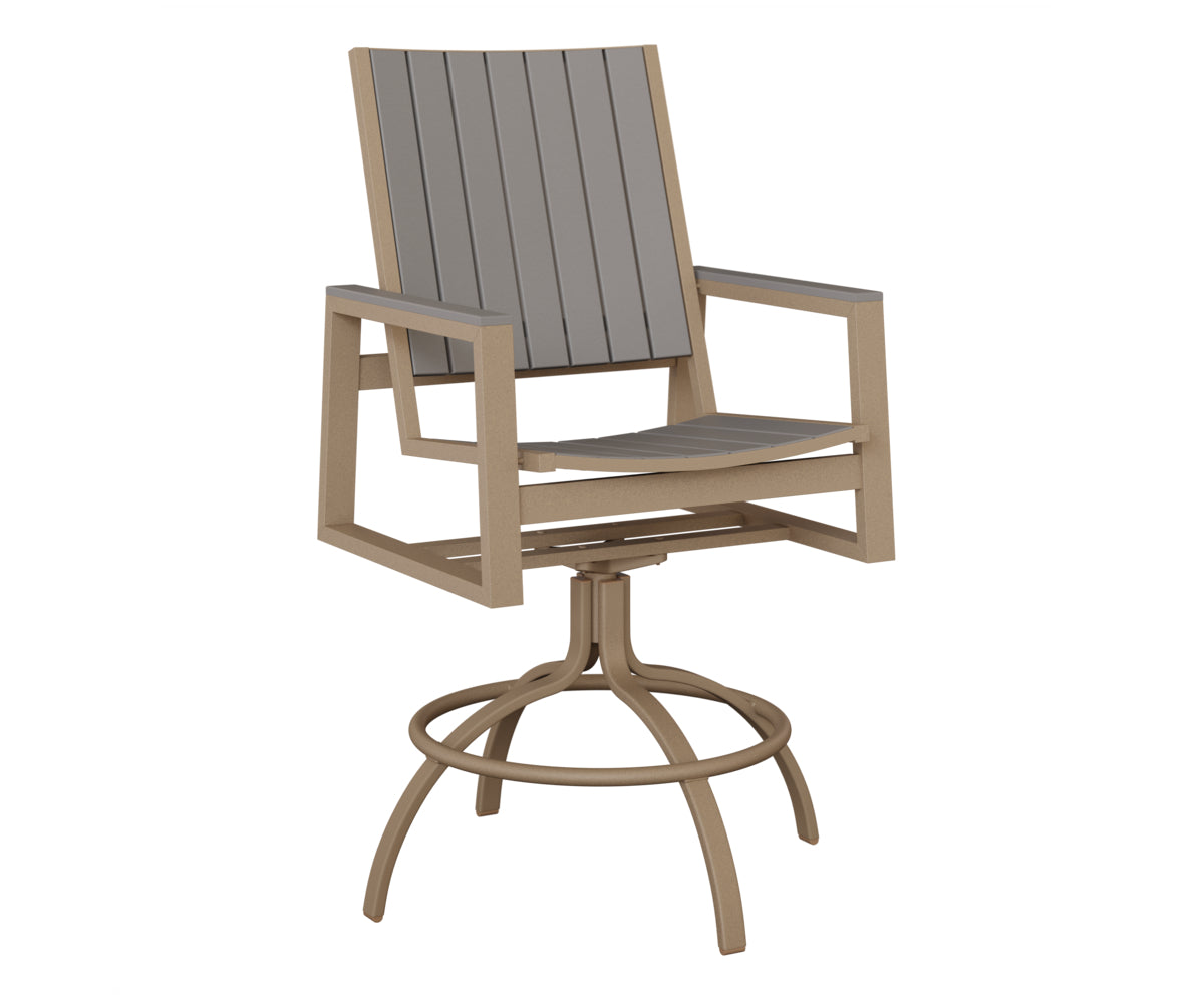 Berlin Gardens Vida Poly Swivel Bar Chair in Oak Wood Vein, Light Gray slats