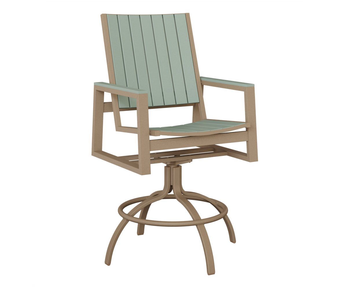 Berlin Gardens Vida Poly Swivel Bar Chair in Oak Wood Vein, Sea Foam slats