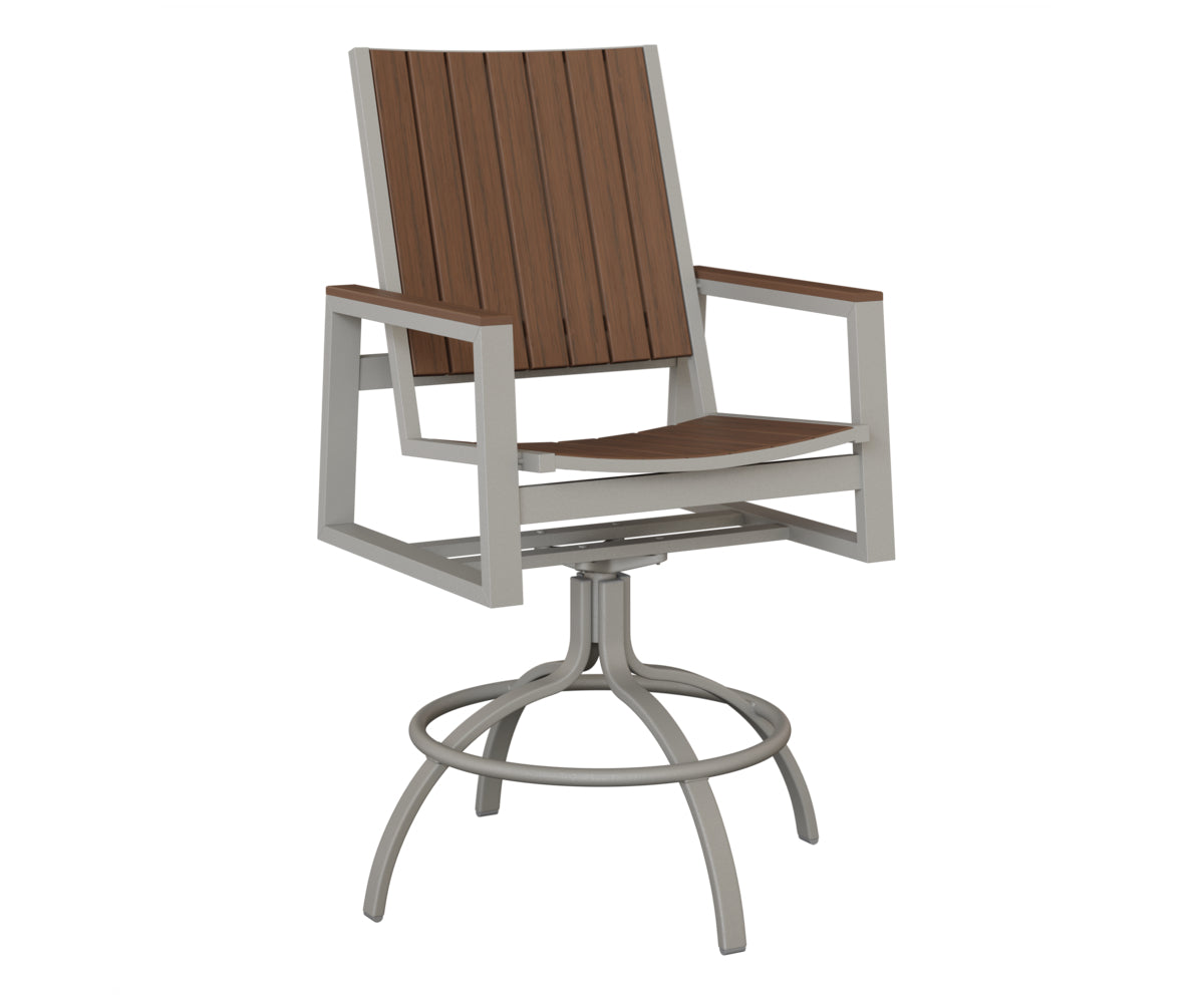 Berlin Gardens Vida Poly Swivel Bar Chair in Platinum Silver, Brazilian Walnut slats