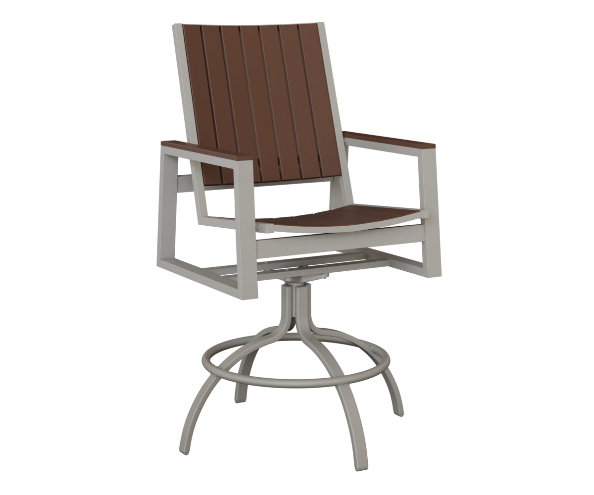 Berlin Gardens Vida Poly Swivel Bar Chair in Platinum Silver, Chocolate Brown slats