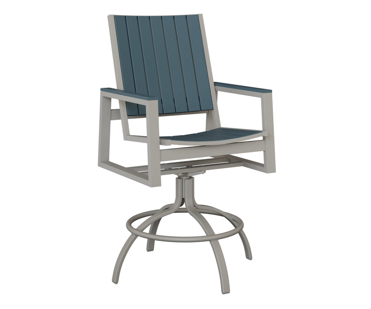 Berlin Gardens Vida Poly Swivel Bar Chair in Platinum Silver, Slate slats