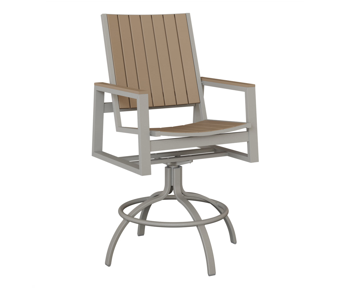Berlin Gardens Vida Poly Swivel Bar Chair in Platinum Silver, Weatherwood slats