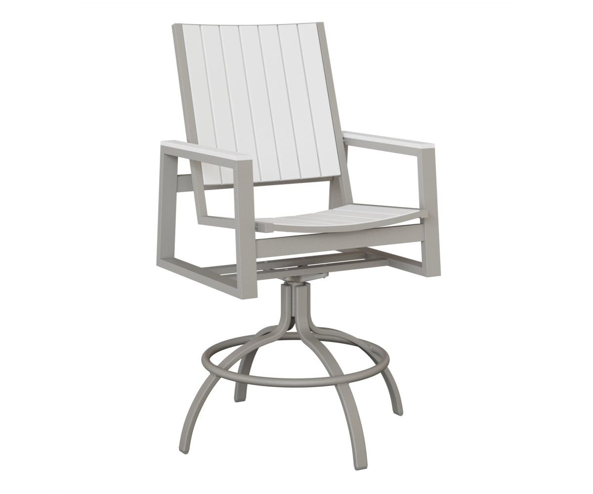 Berlin Gardens Vida Poly Swivel Bar Chair in Platinum Silver, White slats
