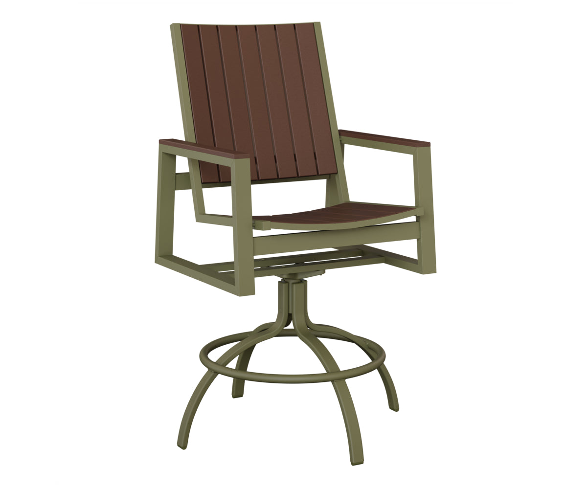 Berlin Gardens Vida Poly Swivel Bar Chair in Green Sage, Chocolate Brown slats