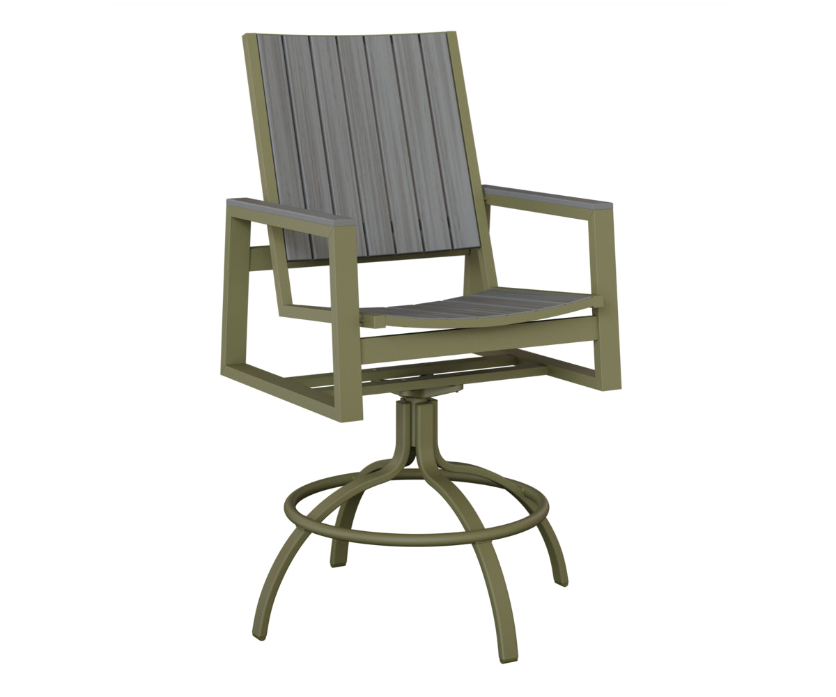 Berlin Gardens Vida Poly Swivel Bar Chair in Green Sage, Driftwood Gray slats
