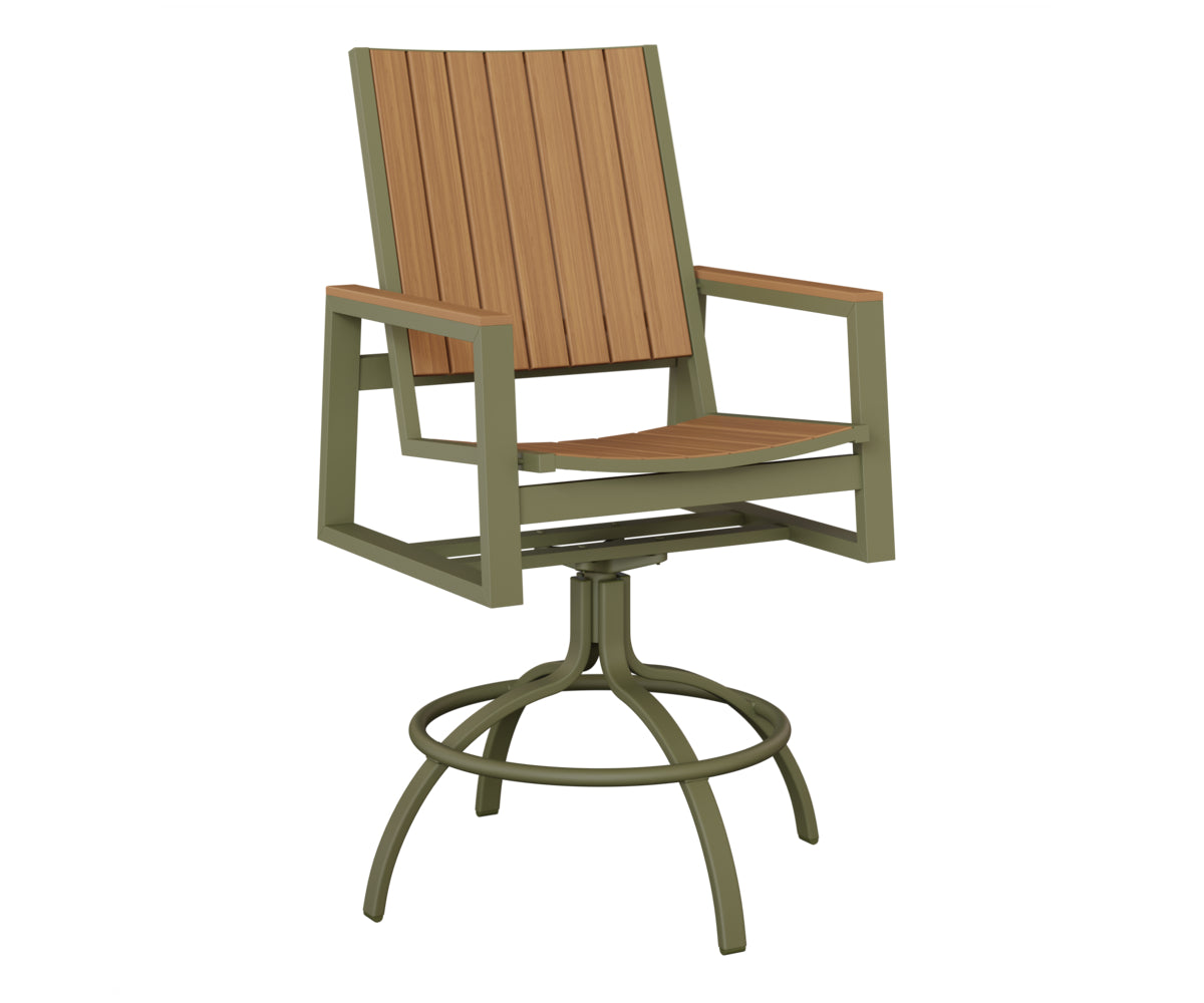 Berlin Gardens Vida Poly Swivel Bar Chair in Green Sage, Natural Teak slats