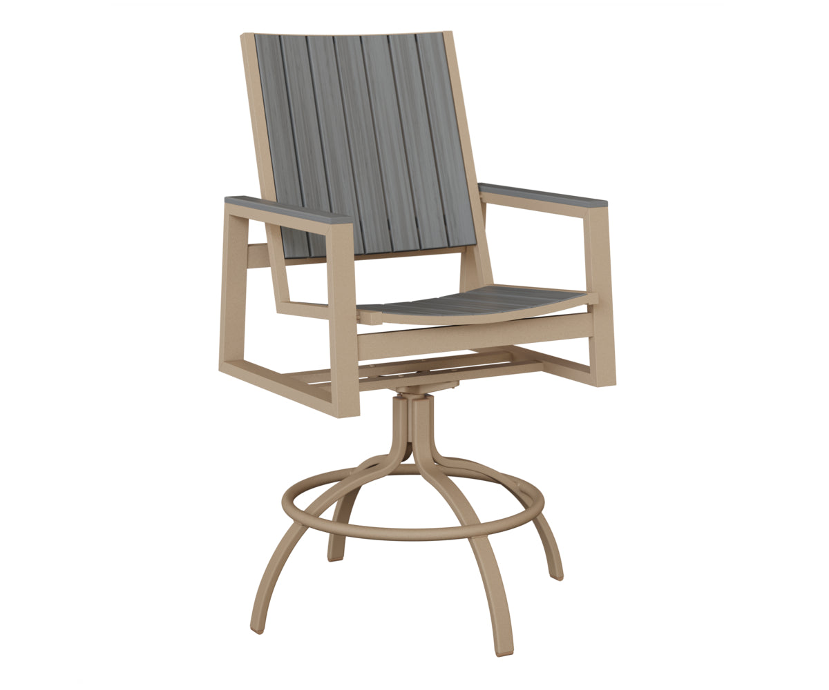 Berlin Gardens Vida Poly Swivel Bar Chair in Sahara Speckle, Driftwood Gray slats