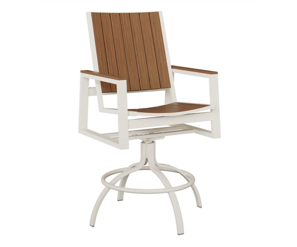 Berlin Gardens Vida Poly Swivel Bar Chair in White, Antique Mahogany slats