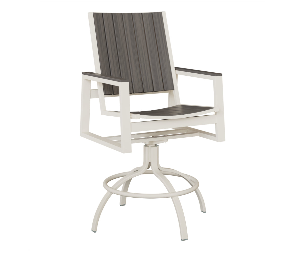 Berlin Gardens Vida Poly Swivel Bar Chair in White, Coastal Gray slats