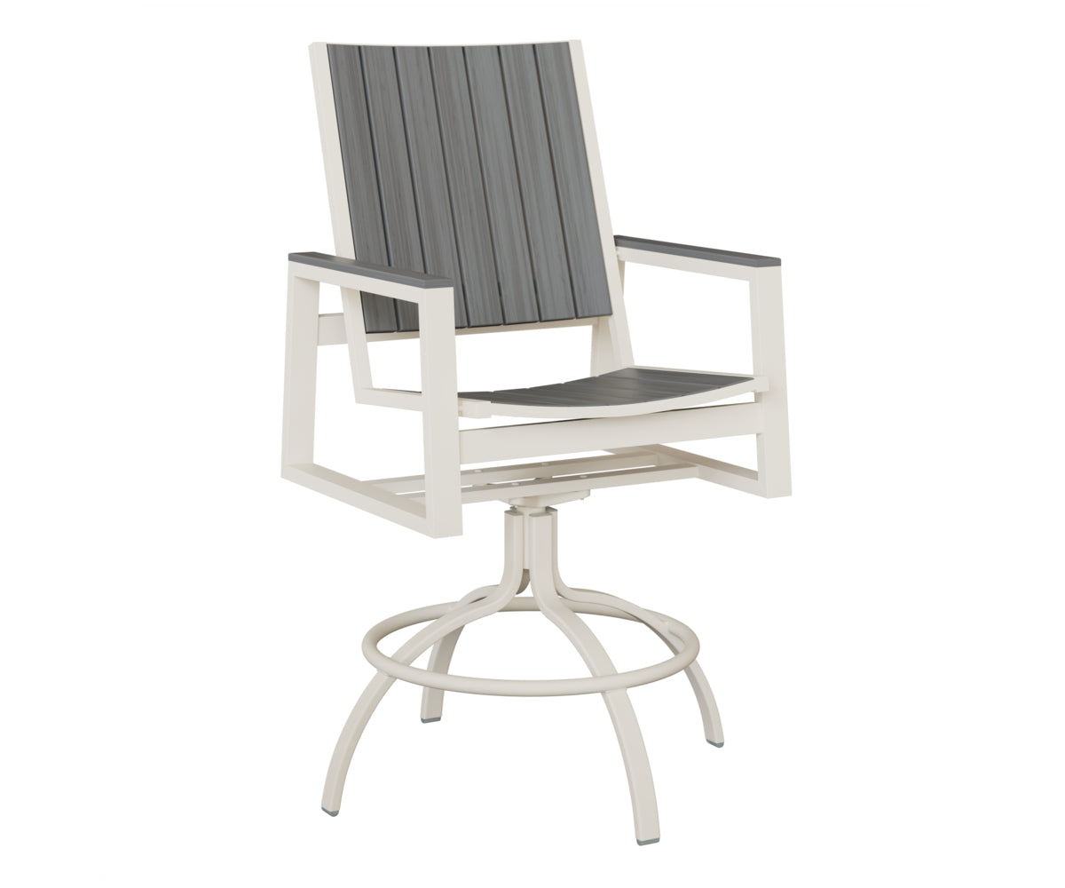 Berlin Gardens Vida Poly Swivel Bar Chair in White, Driftwood Gray slats