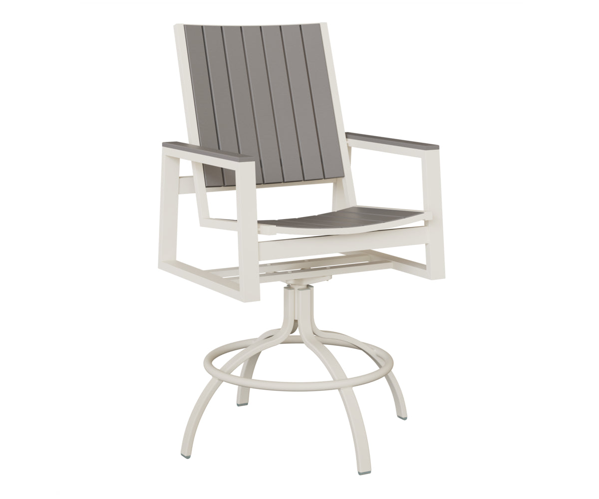 Berlin Gardens Vida Poly Swivel Bar Chair in White, Light Gray slats