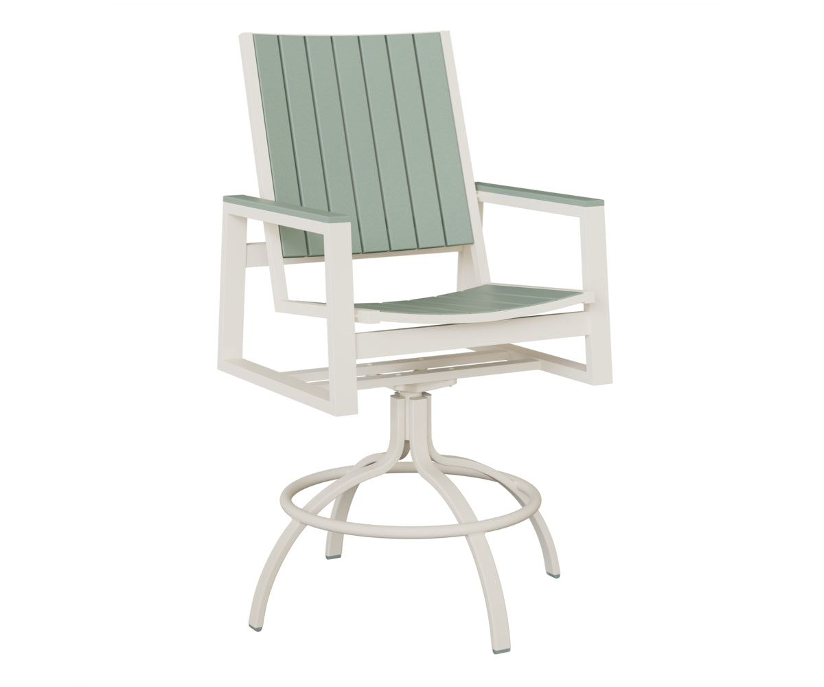 Berlin Gardens Vida Poly Swivel Bar Chair in White, Sea Foam slats