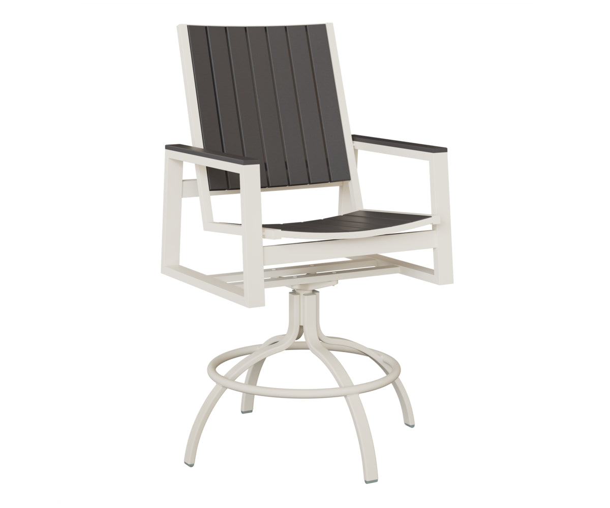 Berlin Gardens Vida Poly Swivel Bar Chair in White, Smoke Gray slats