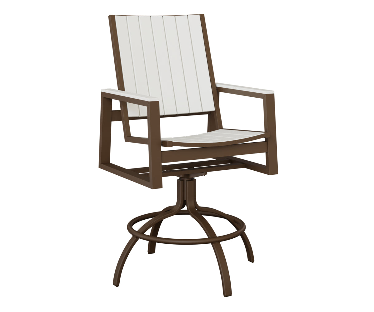 Berlin Gardens Vida Poly Swivel Bar Chair in Mesquite Wood Vein, White slats