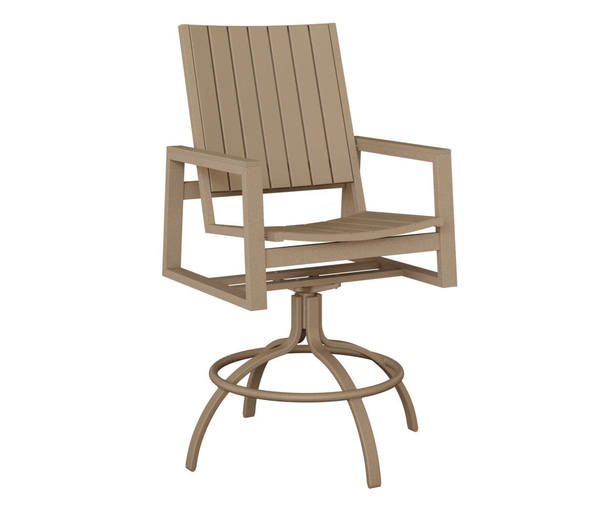 Berlin Gardens Vida Poly Swivel Bar Chair in Oak Wood Vein, Weatherwood slats