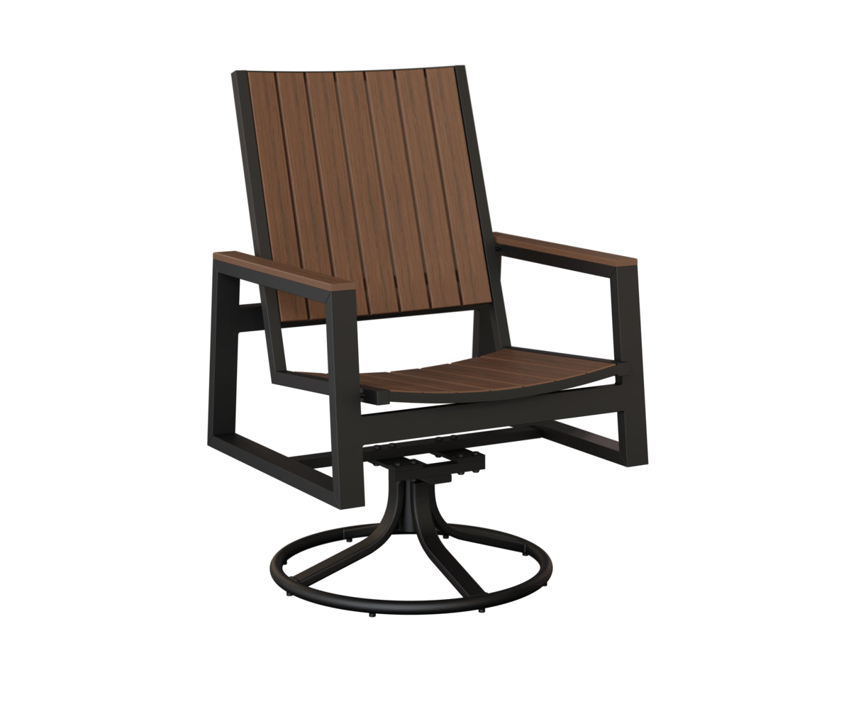 Berlin Gardens Vida Poly Swivel Rocker Dining Chair in Black, Brazilian Walnut slats