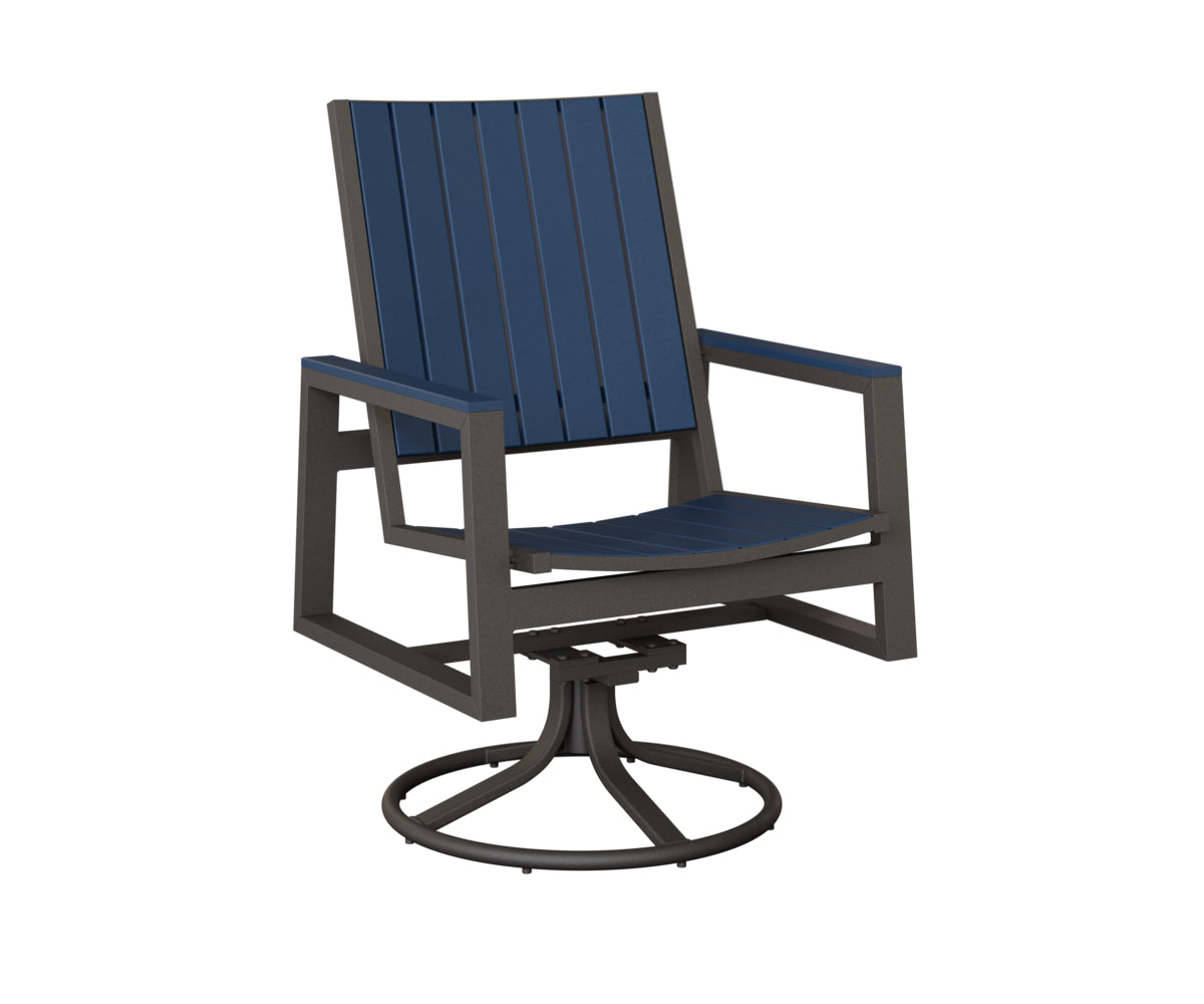 Berlin Gardens Vida Poly Swivel Rocker Dining Chair in Granite Speckle, Navy Blue slats