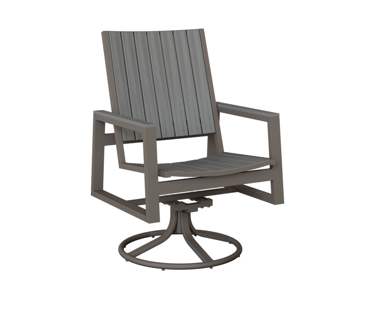 Berlin Gardens Vida Poly Swivel Rocker Dining Chair in Graphite, Driftwood Gray slats