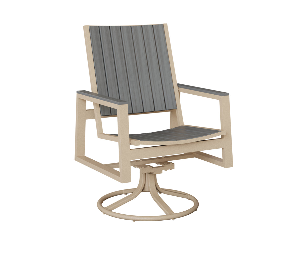 Berlin Gardens Vida Poly Swivel Rocker Dining Chair in Luna Multi, Driftwood Gray slats