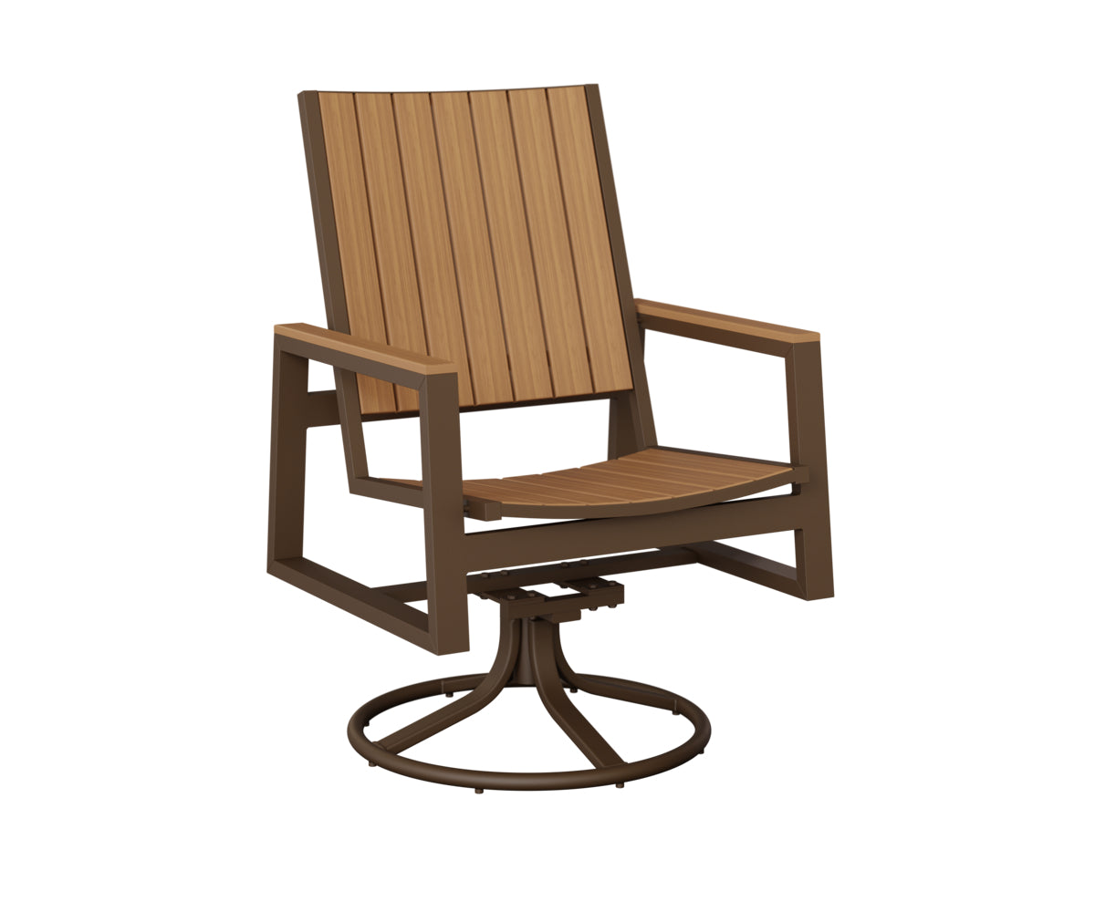 Berlin Gardens Vida Poly Swivel Rocker Dining Chair in Mesquite Wood Vein, Natural Teak slats