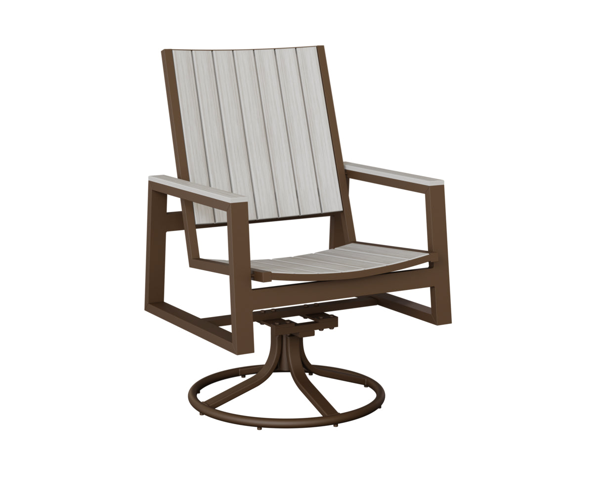 Berlin Gardens Vida Poly Swivel Rocker Dining Chair in Mesquite Wood Vein, Seashell slats