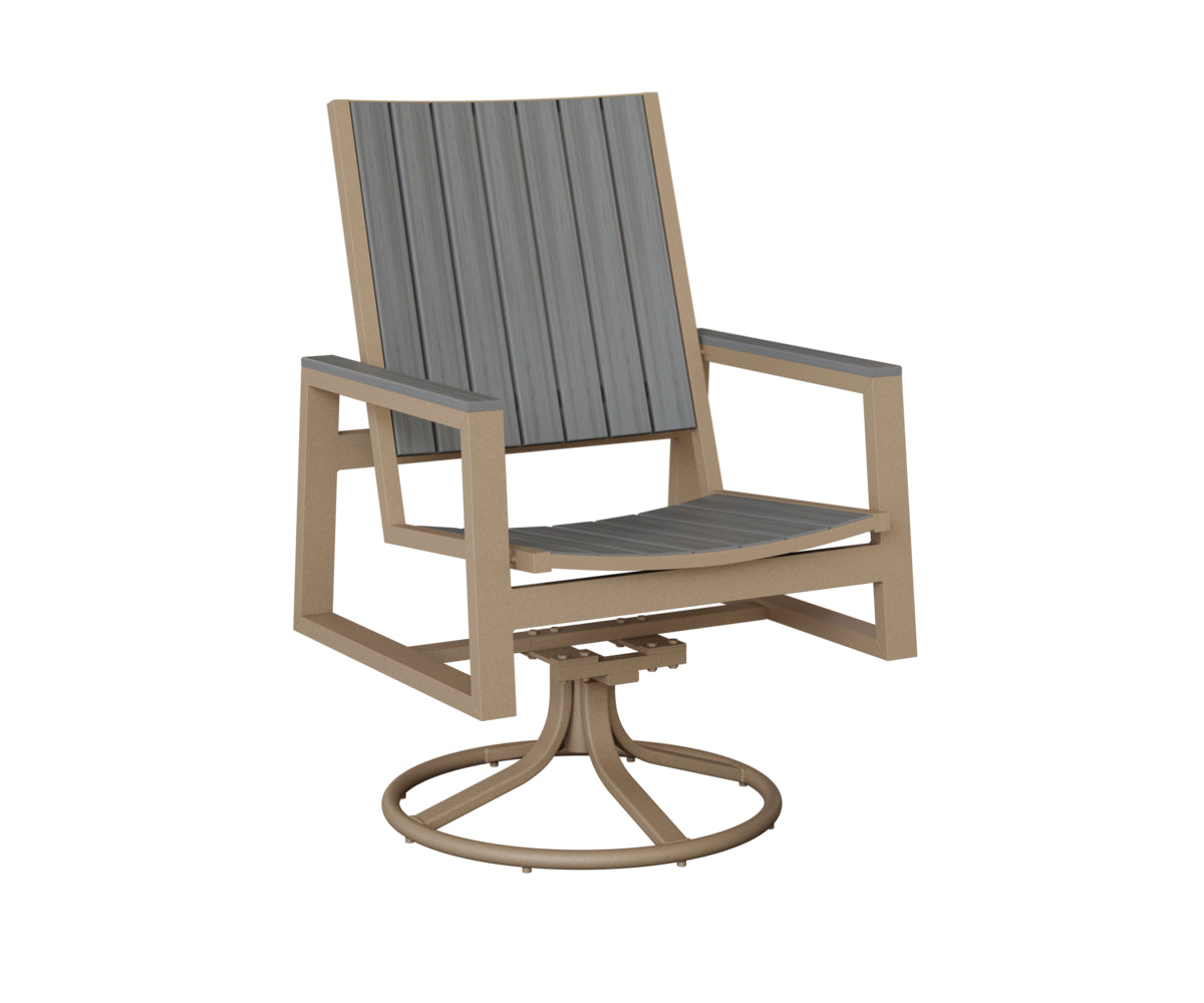 Berlin Gardens Vida Poly Swivel Rocker Dining Chair in Oak Wood Vein, Driftwood Gray slats