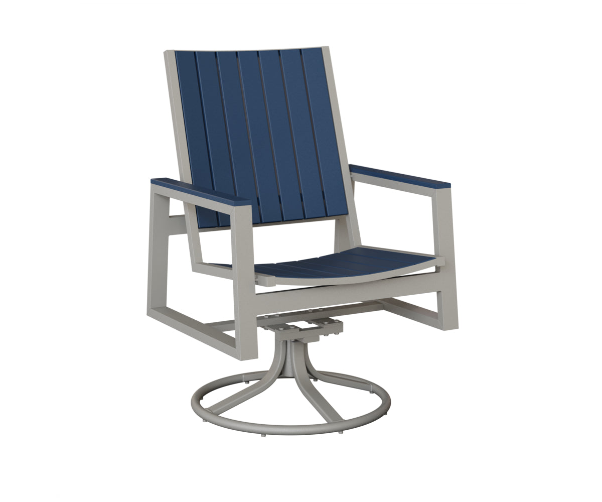 Berlin Gardens Vida Poly Swivel Rocker Dining Chair in Platinum Silver, Navy Blue slats