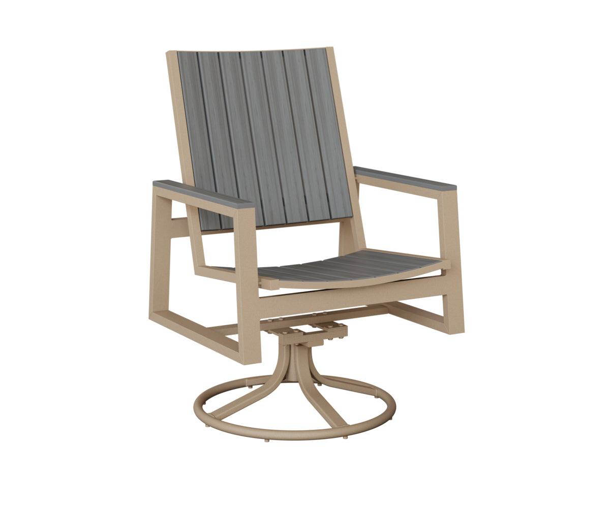 Berlin Gardens Vida Poly Swivel Rocker Dining Chair in Sahara Speckle, Driftwood Gray slats