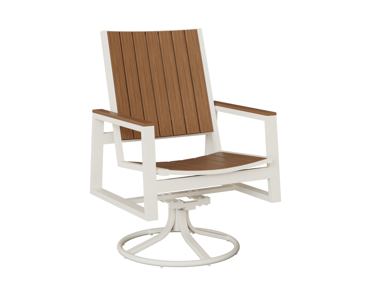 Berlin Gardens Vida Poly Swivel Rocker Dining Chair in White, Antique Mahogany slats