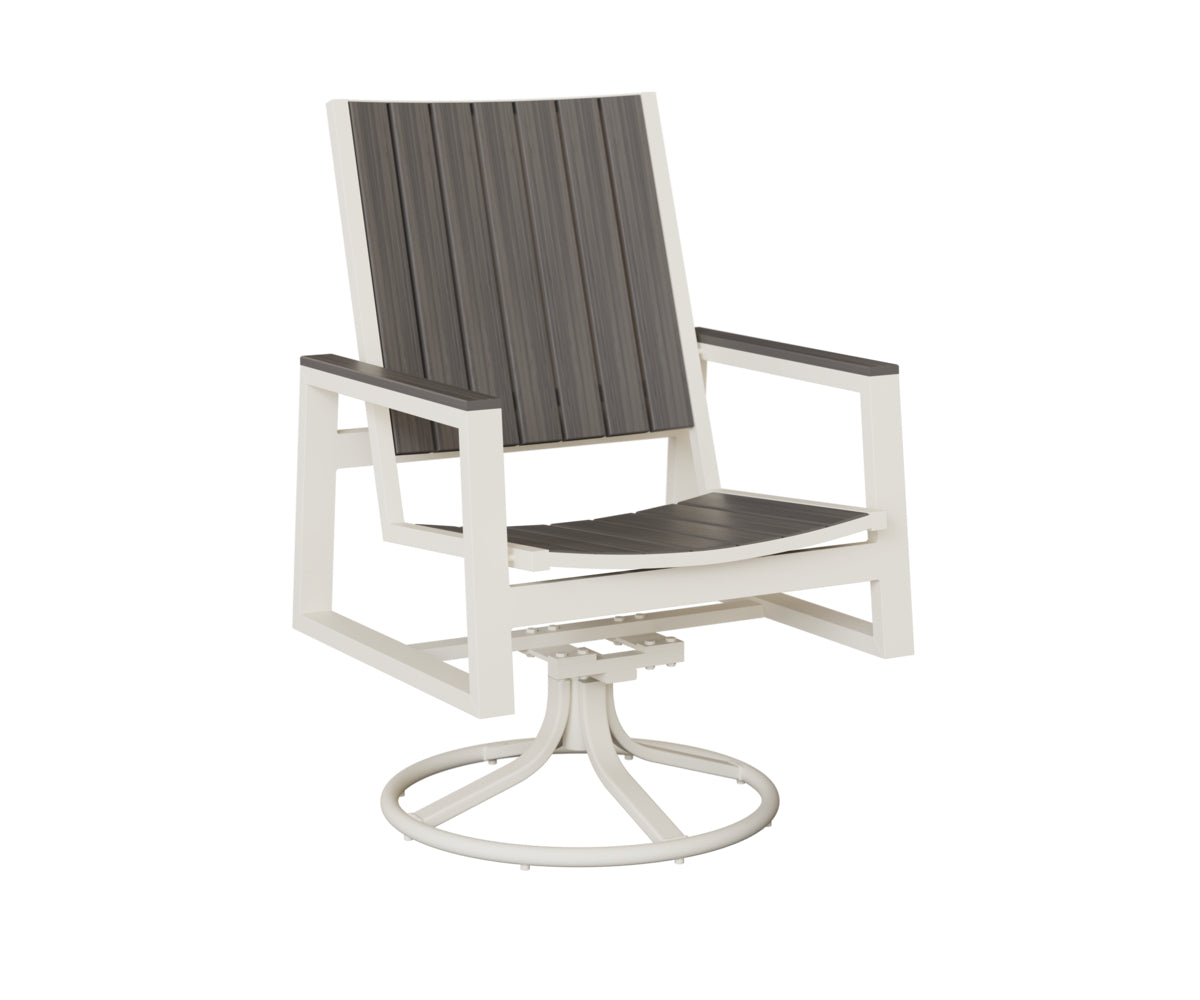 Berlin Gardens Vida Poly Swivel Rocker Dining Chair in White, Coastal Gray slats