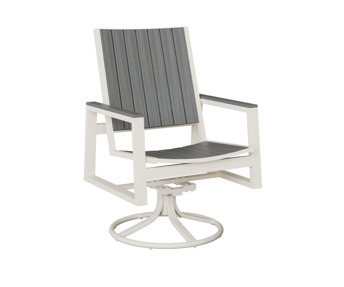 Berlin Gardens Vida Poly Swivel Rocker Dining Chair in White, Driftwood Gray slats