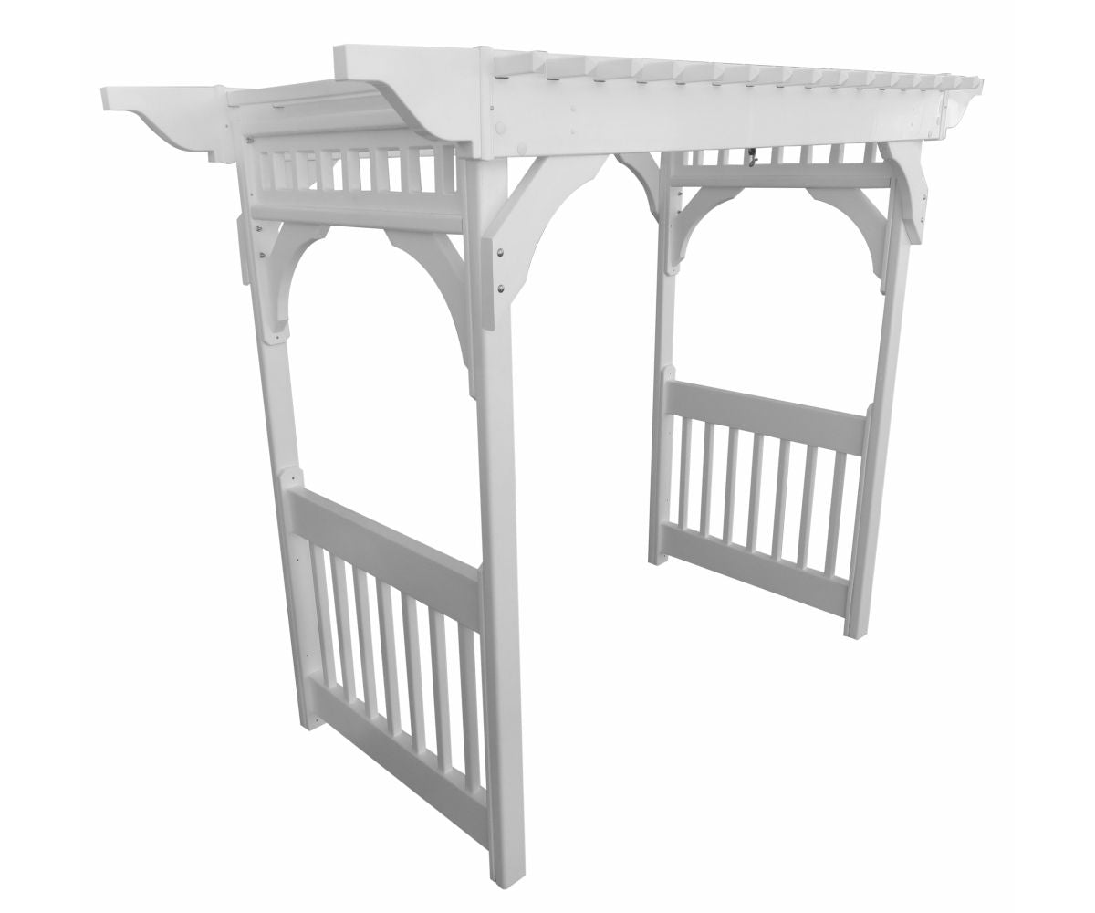 Berlin Gardens Vinyl Swing Arbor White with Concrete Anchors: white vinyl swing arbor with a lattice top