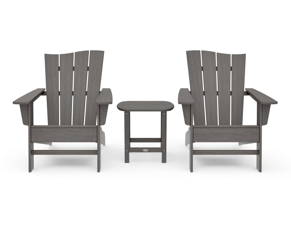 POLYWOOD Wave 3-Piece Adirondack Chair Set in Driftwood