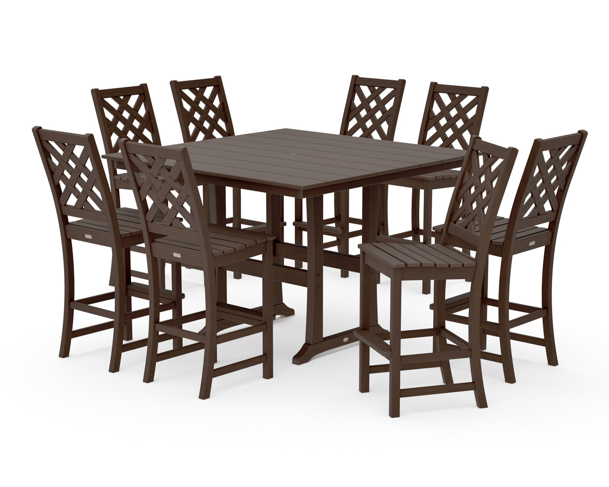 POLYWOOD Country Living Wovendale Side Chair 9-Piece Square Farmhouse Bar Set with Trestle Legs in Kona