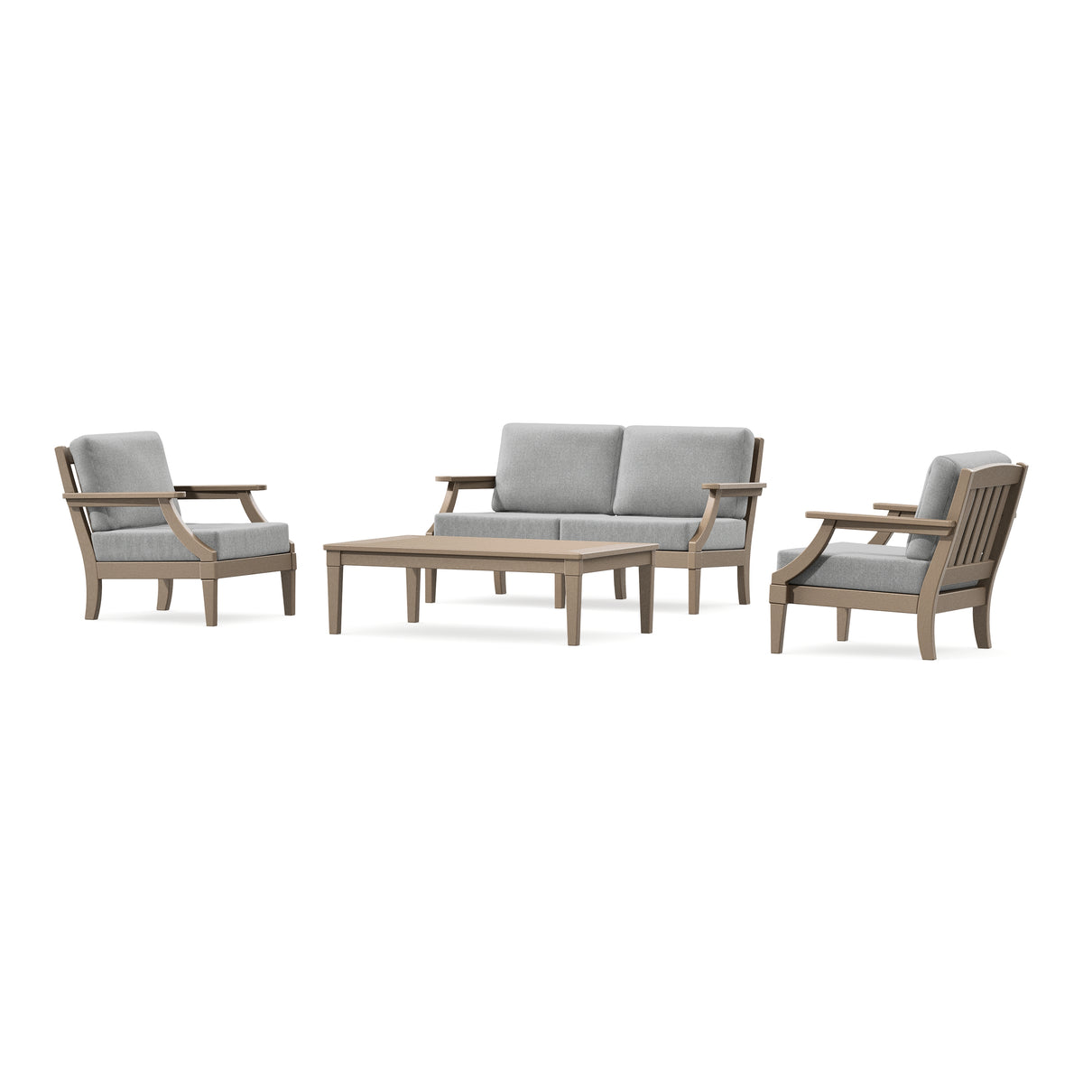 POLYWOOD PW Designer Series Estate Lounge 4-Piece Loveseat Set in Vintage Sahara / Grey Mist
