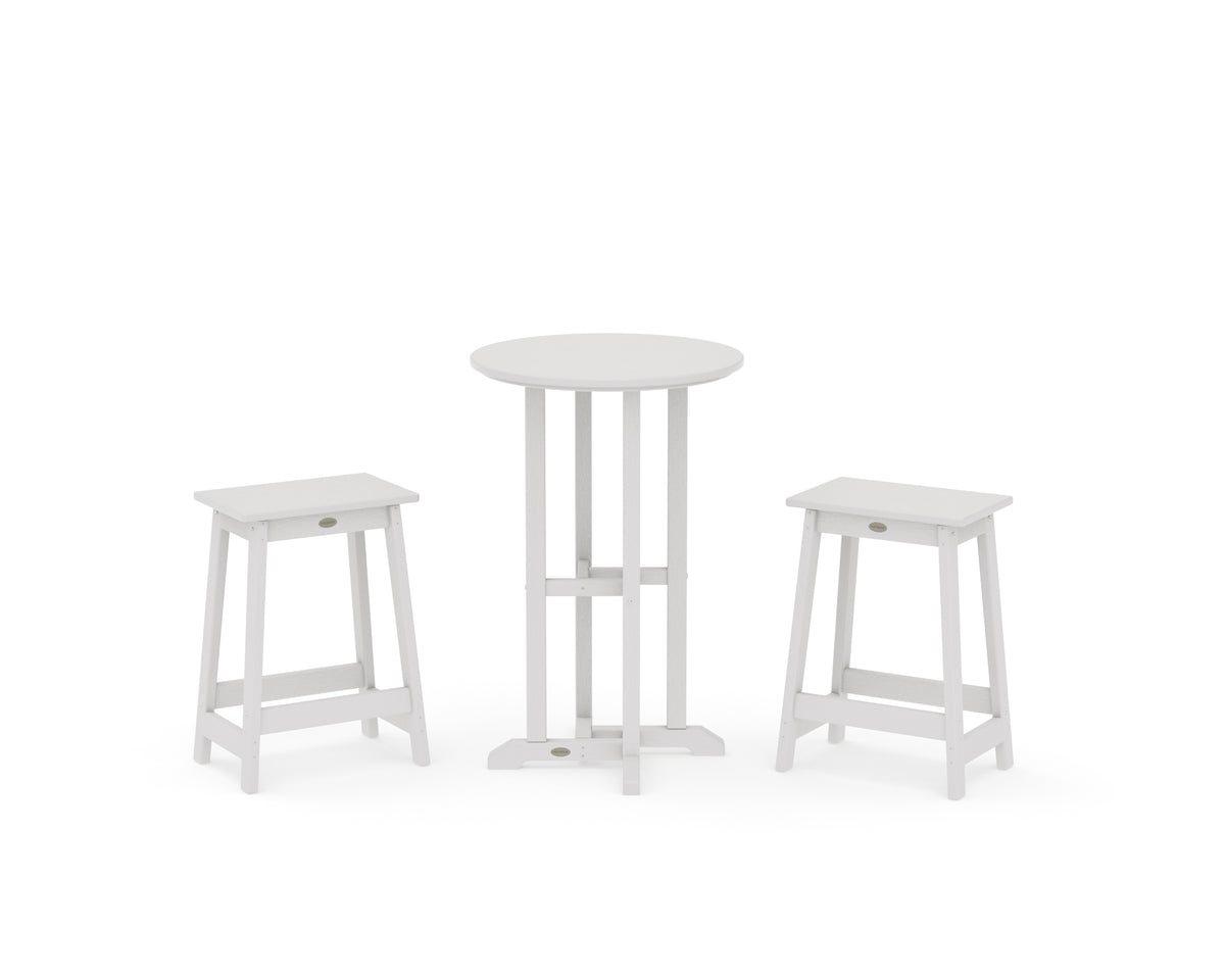 POLYWOOD Modern Studio Counter Stool 3-Piece Bistro Set in Vintage White
