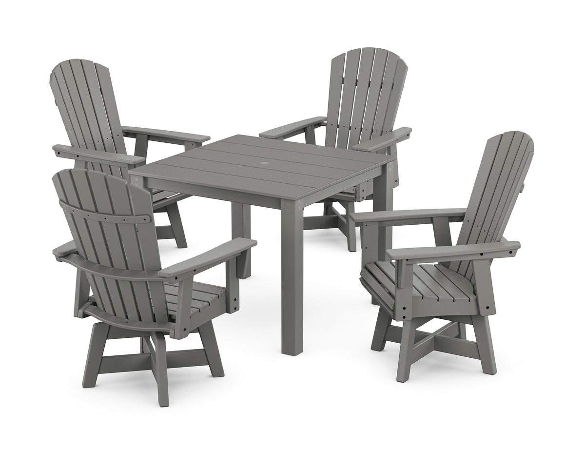 POLYWOOD Nautical Curveback Adirondack Swivel 5-Piece Parsons Dining Set in Slate Grey