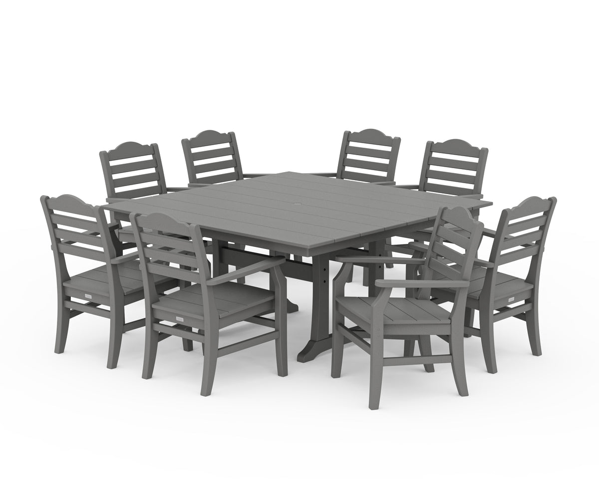 POLYWOOD Savannah 9-Piece Square Farmhouse Dining Set with Trestle Legs in Slate Grey