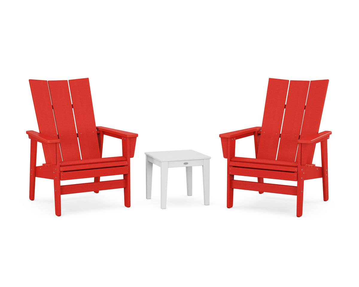 POLYWOOD 3-Piece Modern Grand Upright Adirondack Set in Sunset Red / White