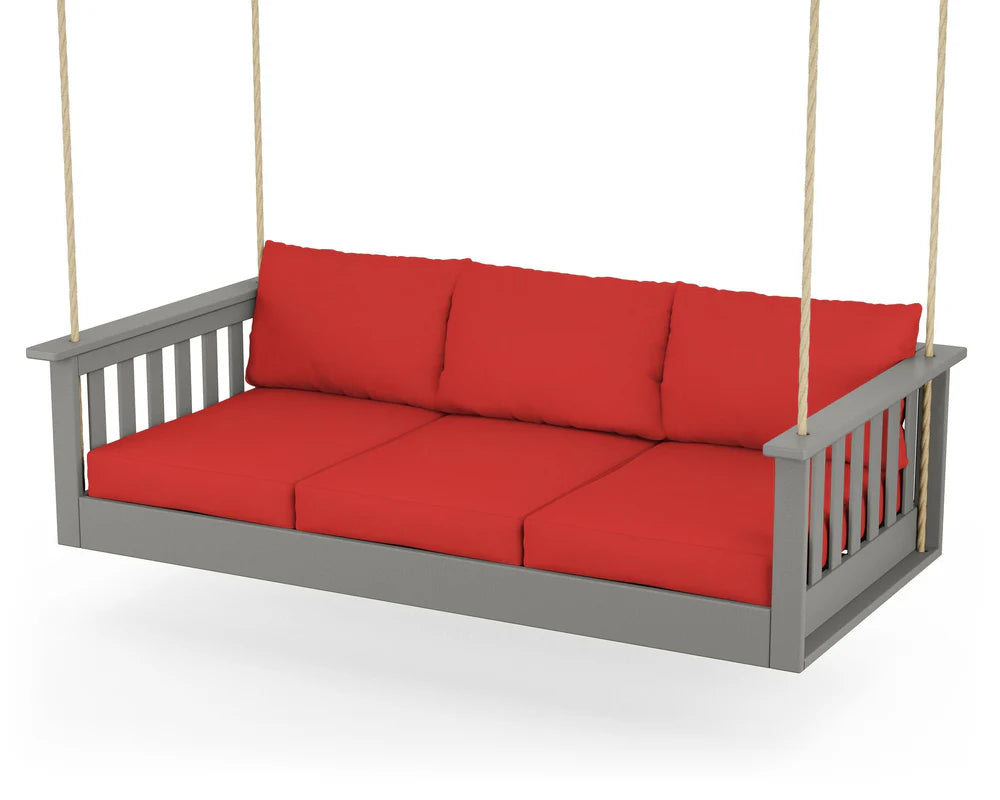 POLYWOOD Vineyard Daybed Swing in Slate Grey / Crimson Linen
