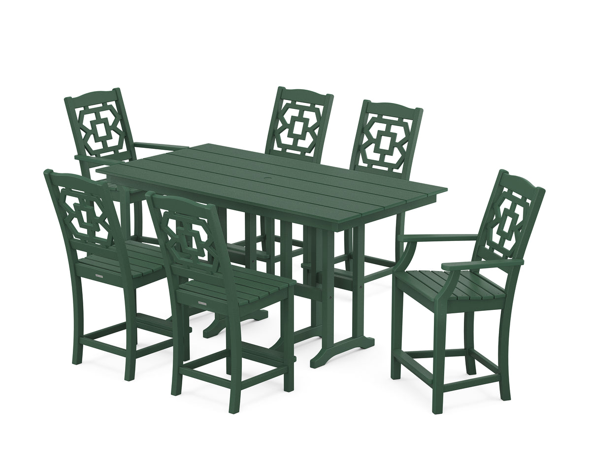 POLYWOOD Chinoiserie 7-Piece Farmhouse Counter Set in Green
