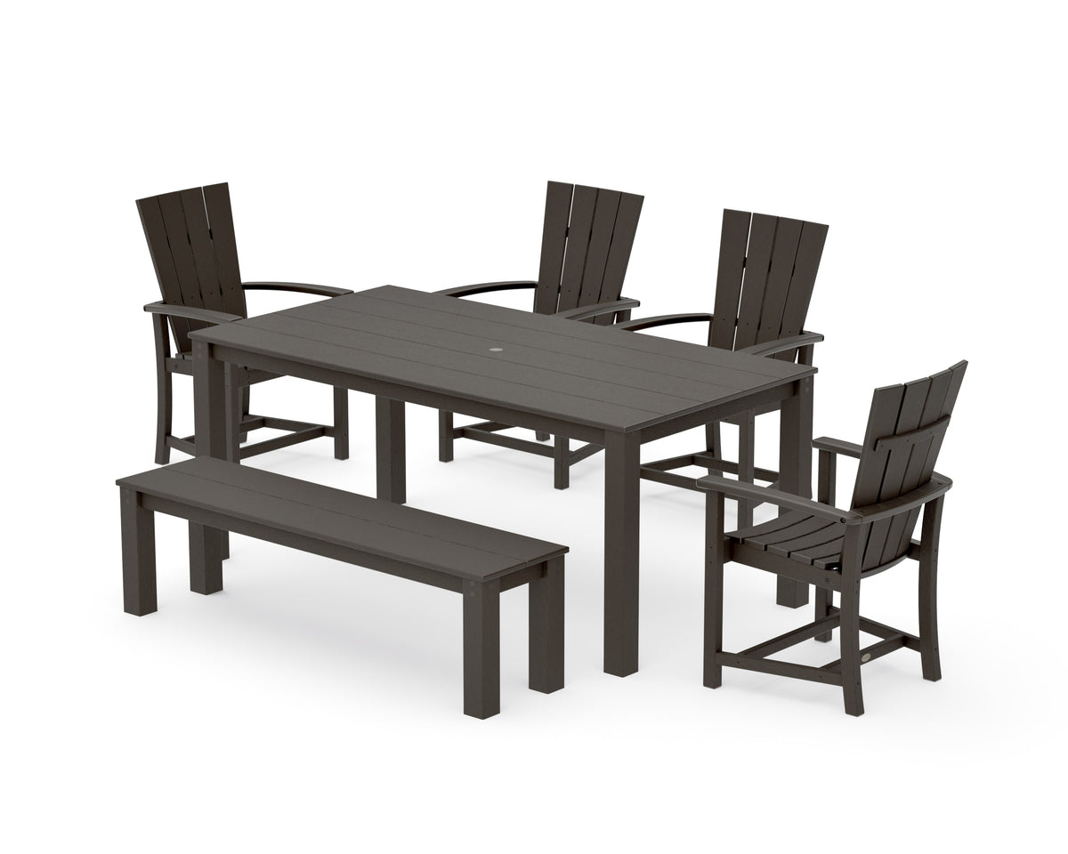 POLYWOOD Quattro 6-Piece Parsons Dining Set with Bench in Vintage Coffee