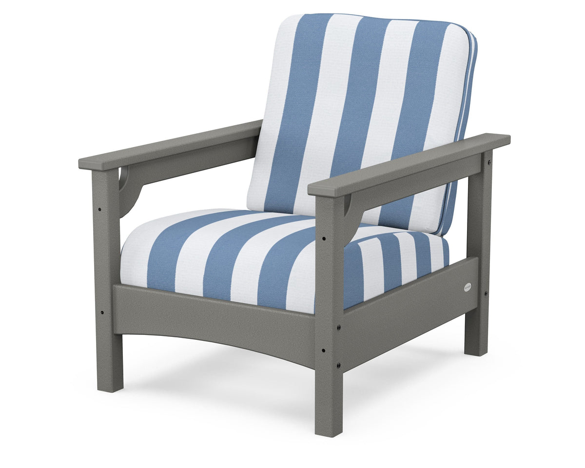 POLYWOOD Club Chair in Slate Grey / Cabana Stripe Sky Blue