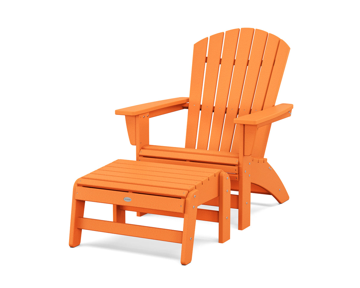 POLYWOOD Nautical Grand Adirondack Chair with Ottoman in Tangerine