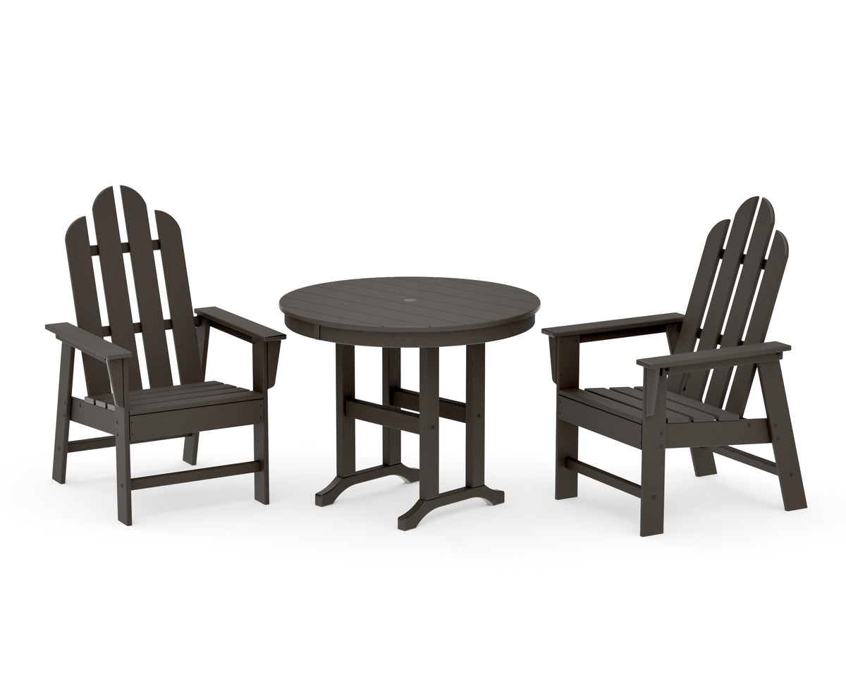 POLYWOOD Long Island 3-Piece Round Dining Set in Vintage Coffee