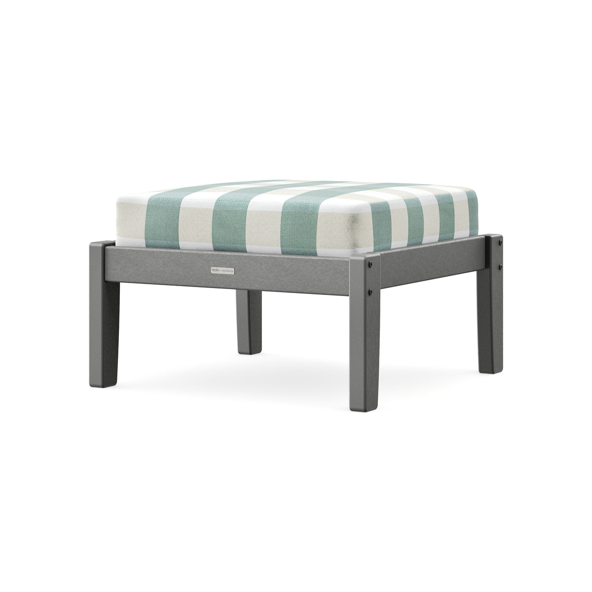 POLYWOOD Chinoiserie Deep Seating Ottoman in Slate Grey / Buffalo Plaid Glacier Spa