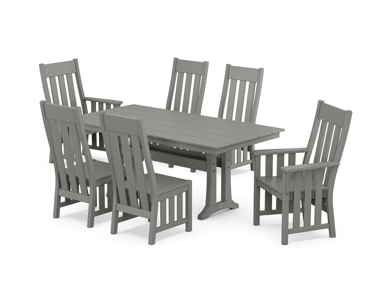 POLYWOOD Acadia 7-Piece Farmhouse Dining Set with Trestle Legs in Slate Grey