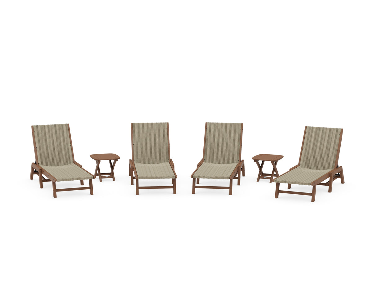 POLYWOOD 6-Piece Coastal Woven Chaise Lounge Set in Teak / Dune Grass