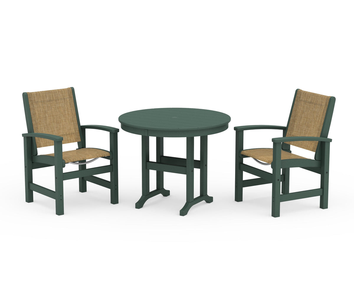 POLYWOOD Coastal 3-Piece Round Dining Set in Green / Burlap